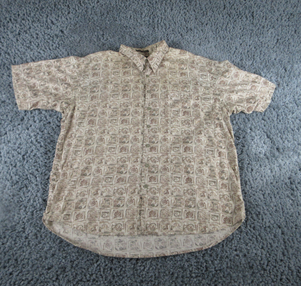 Enro Uomo Shirt Mens 2XL Tall Beige Geometric Short Sleeve Button Up